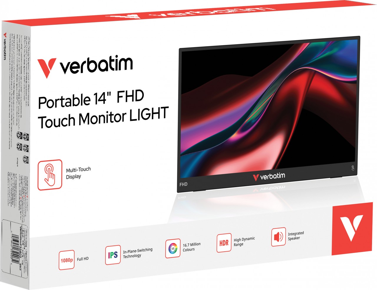 Verbatim Portable Monitor LIGHT, 14'' (35.56cm), LCD, Full HD USB C, HDMI, IPS, 16:9, Touchscreen, Retail