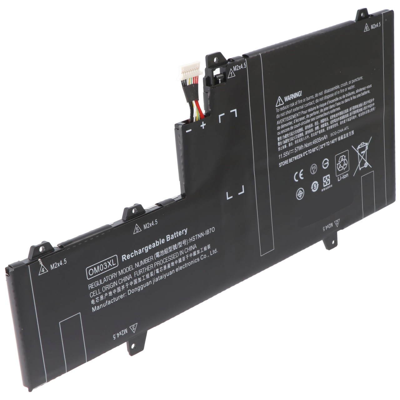 Akku passend für HP EliteBook x360 1030 G2, OM03XL, Li-Polymer, 11,55V, 4900mAh, 57Wh, built-in ohne Werkzeug