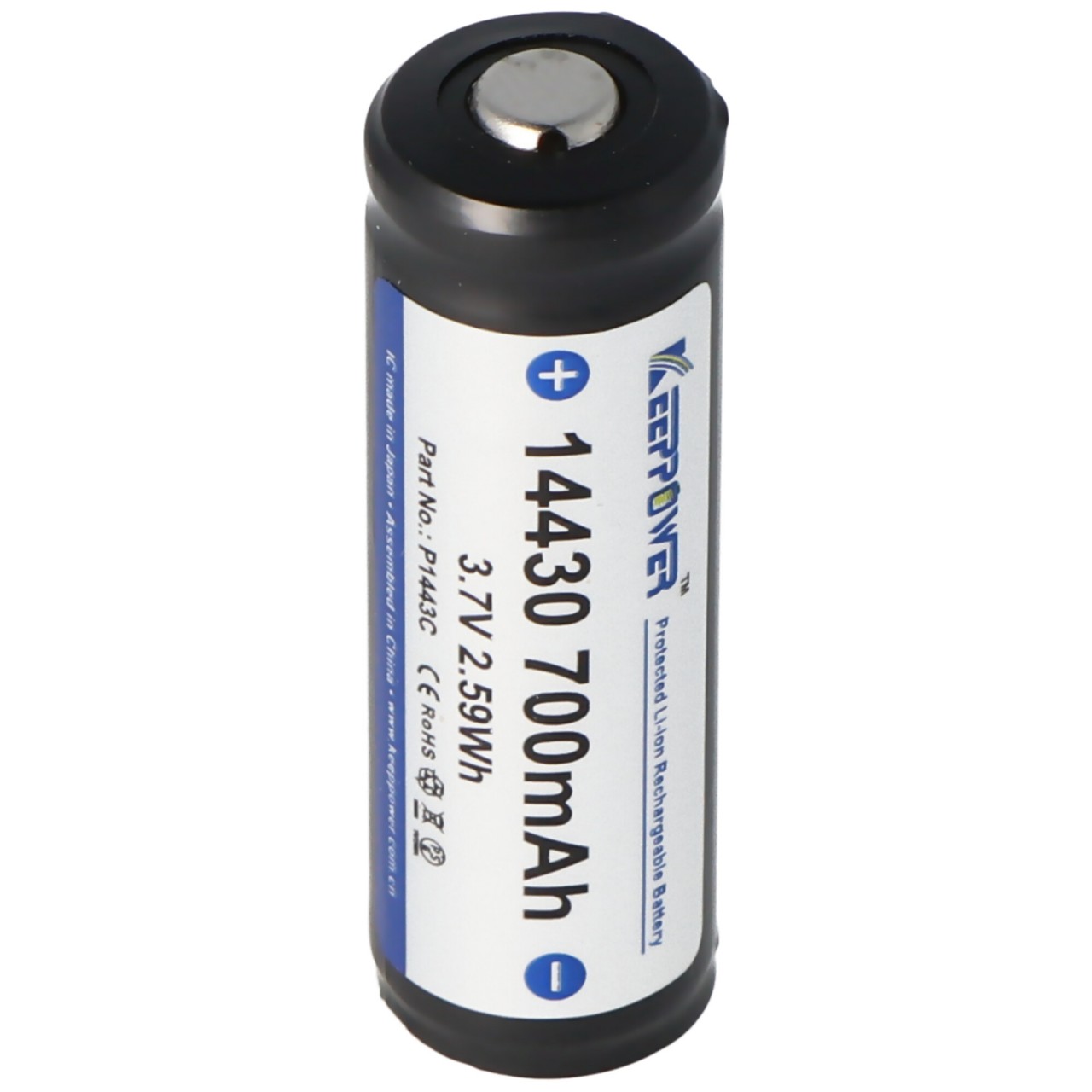 Keeppower 14430 Li-Ion-Akku 700mAh, 3,7V, 46,1 x 14,35mm, geschützt