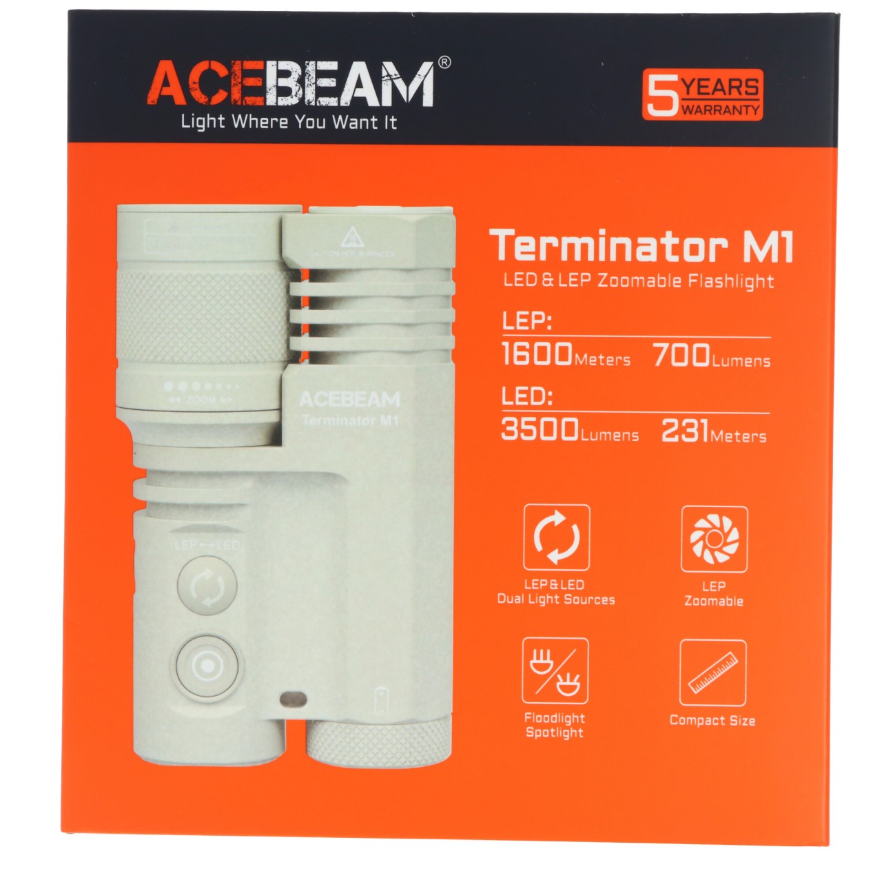 AceBeam Terminator M1 Dual LEP Laser in weiß mit 1.600 Metern , 5000K