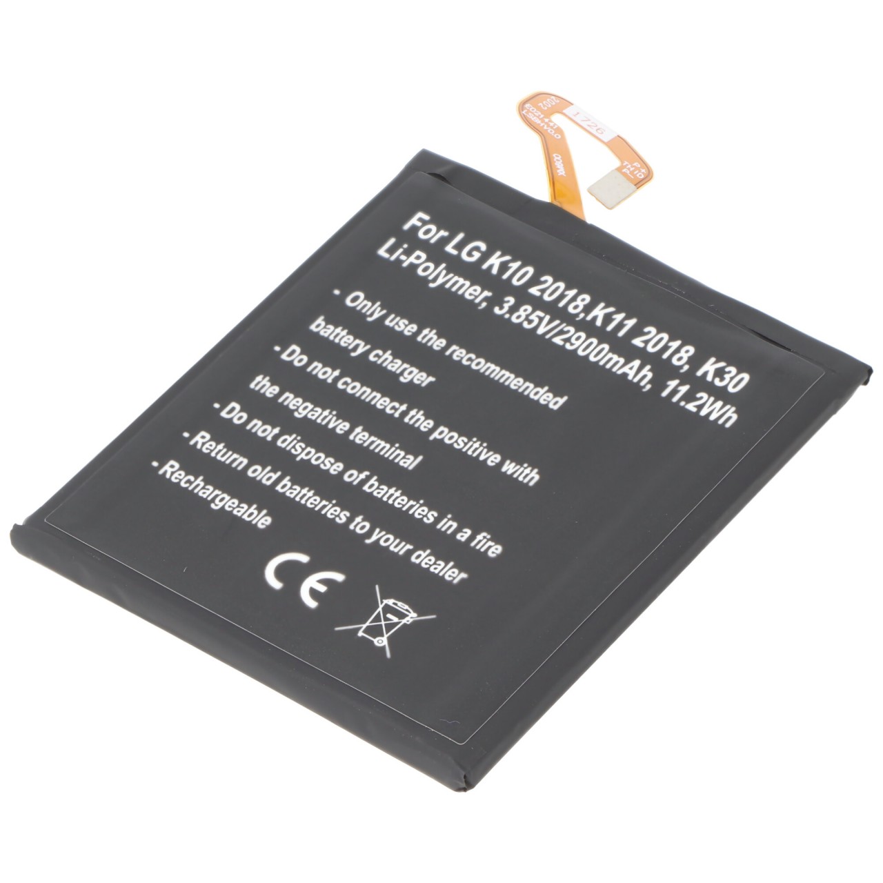 Akku passend für LG K10 2018, K11 2018, K30, Li-Polymer, 3,85V, 2900mAh, 11,2Wh, built-in, ohne Werkzeug