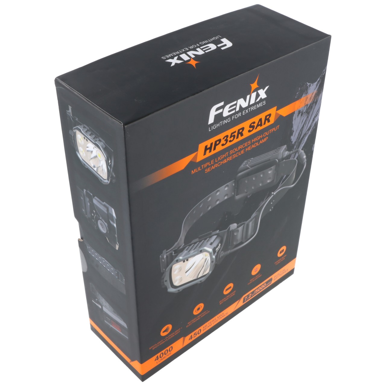 Fenix HP35R SAR LED Stirnlampe, ideal für Such- und Rettungseinsätze, max. 4000 Lumen, 450 Meter Reichweite, abnehmbares Batterie-Fach