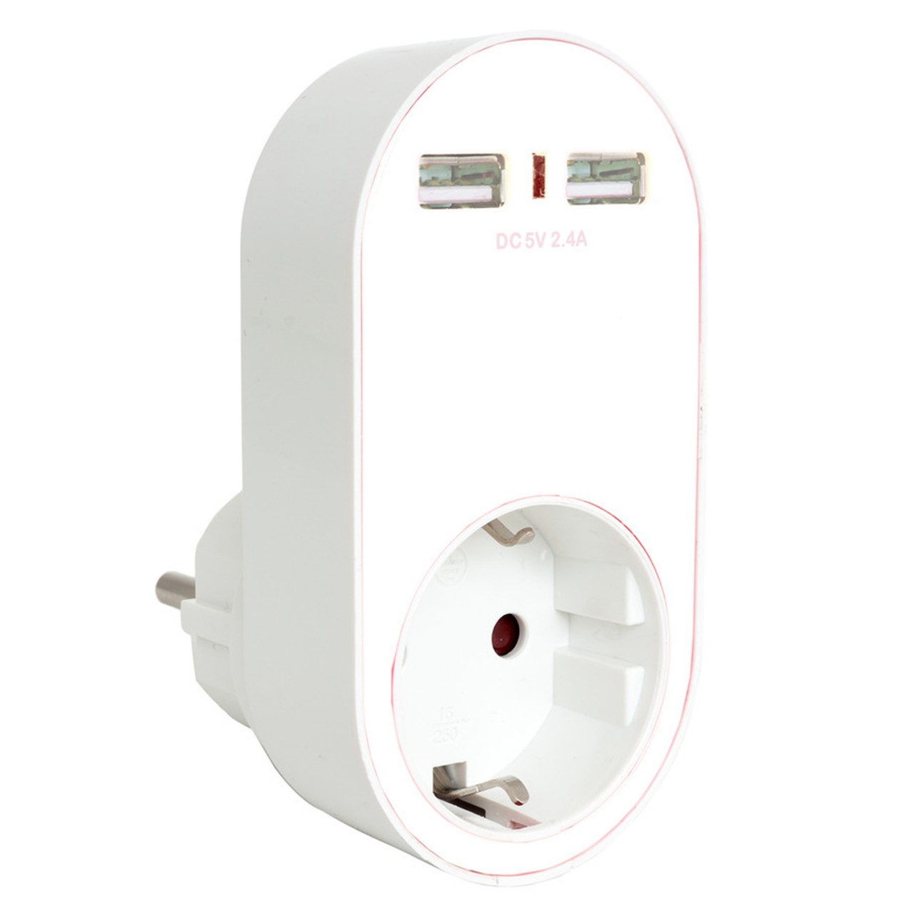 Eurostecker Steckdose mit 2fach USB Ausgang mit max 2400mA USB-Ladestrom, Farbe weiss