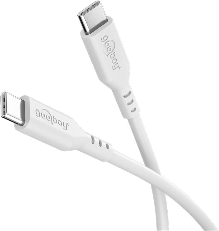 USB-C Silikon-Ladekabel, für USB-C Geräte, schnellladefähig, Knickschutz, Länge 1,5 Meter, weiß