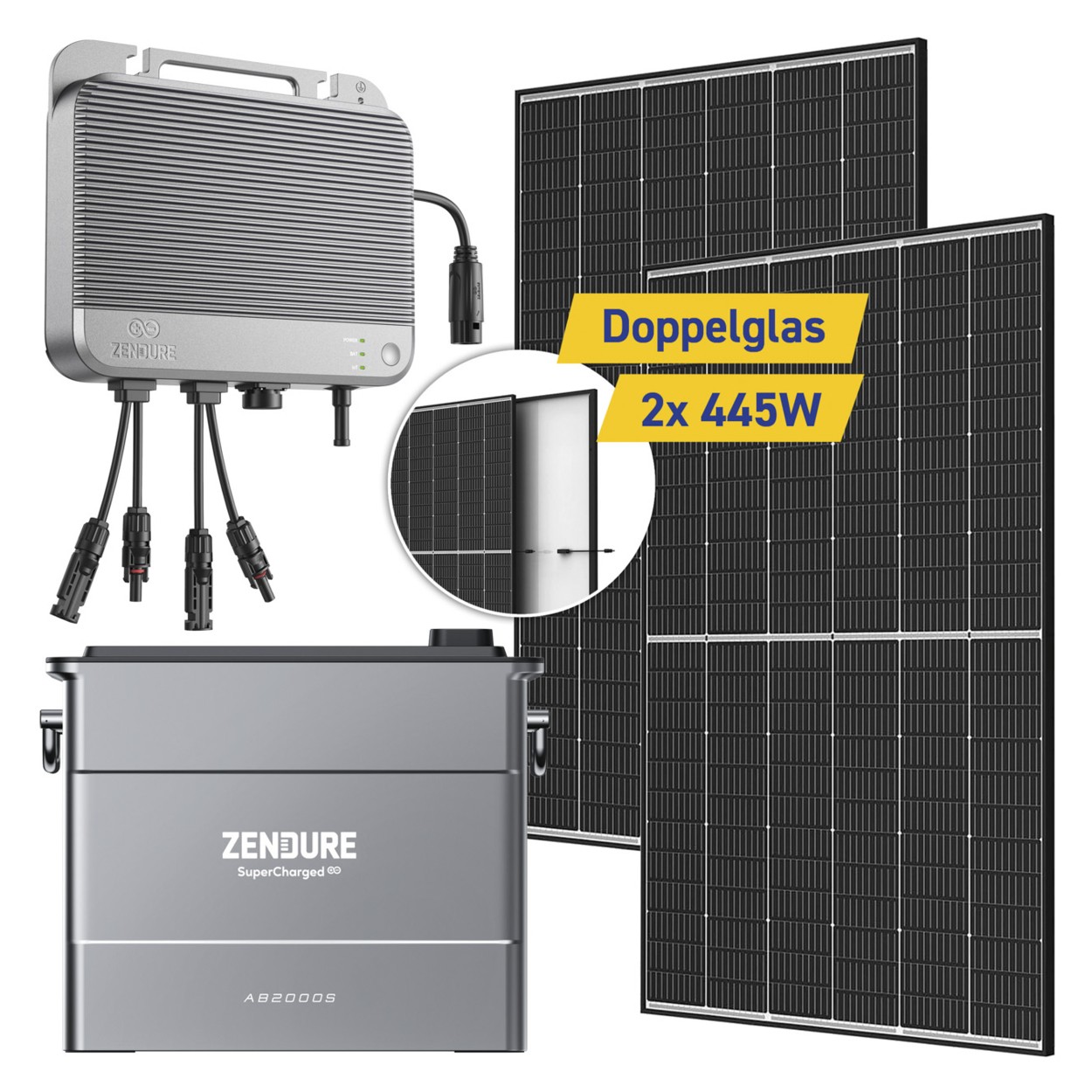 890W Balkonkraftwerk mit 2x TrinaSolar 445W, SolarFlow 800 & AB2000S Speicher