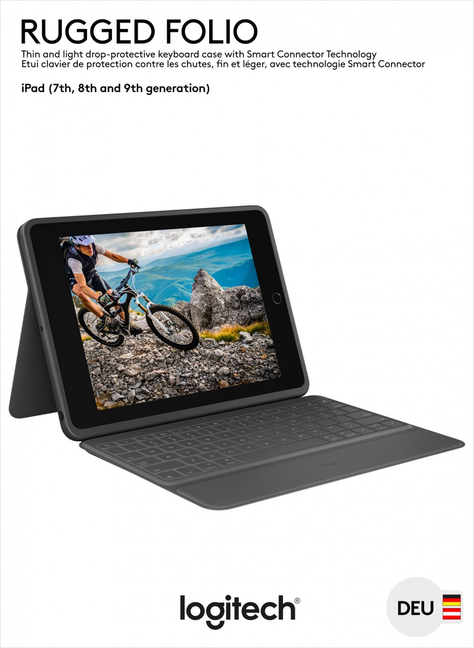 Logitech Tastatur Rugged Folio, Smart Connector, grafit für Apple iPad 10.2', Gen.7/8/9, DE, Retail