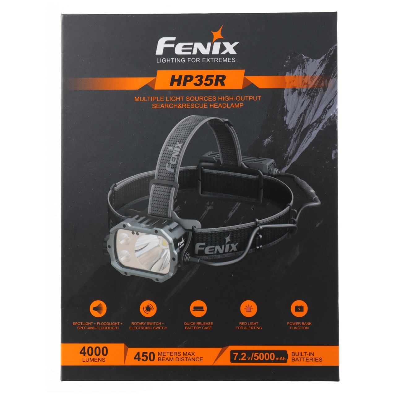 Fenix HP35R LED Stirnlampe, ideal für Such- und Rettungseinsätze, max. 4000 Lumen, 450 Meter Reichweite, abnehmbares Batterie-Fach