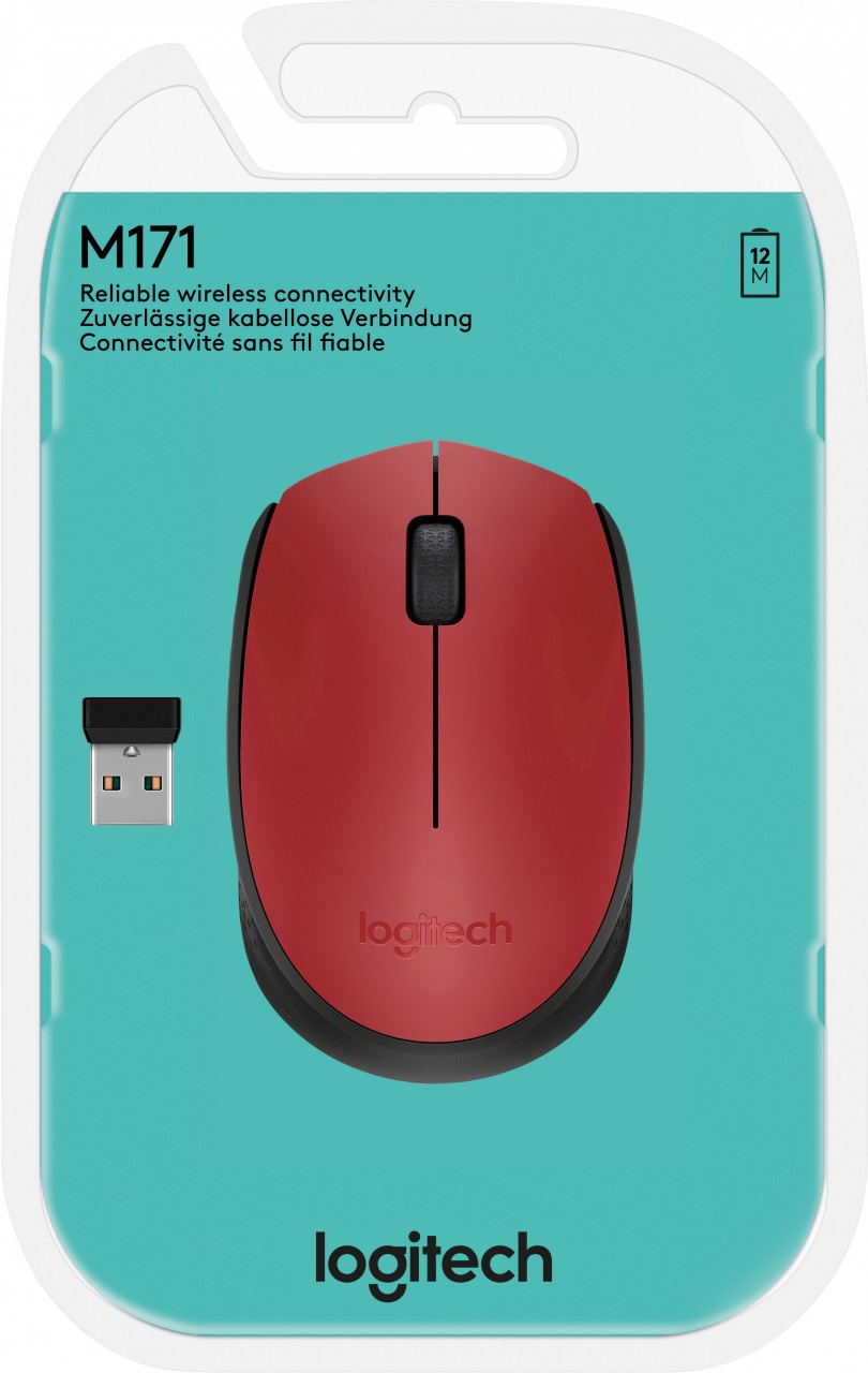 Logitech Maus M171, Wireless, rot Optisch, 1000 dpi, 3 Tasten, Retail