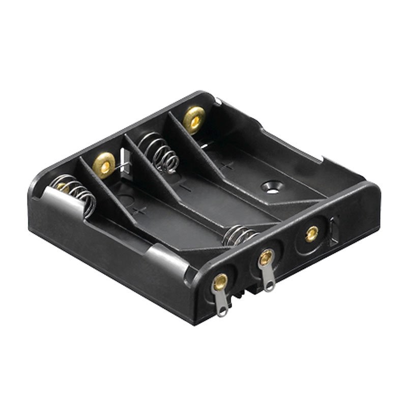 Batteriehalter , 4x Micro 'AAA' mit Lötanschluss – Batteriehalter AAA Micro, Batterie Halterung Elektronik, mit Lötanschluss Kabel (Kunststoff)