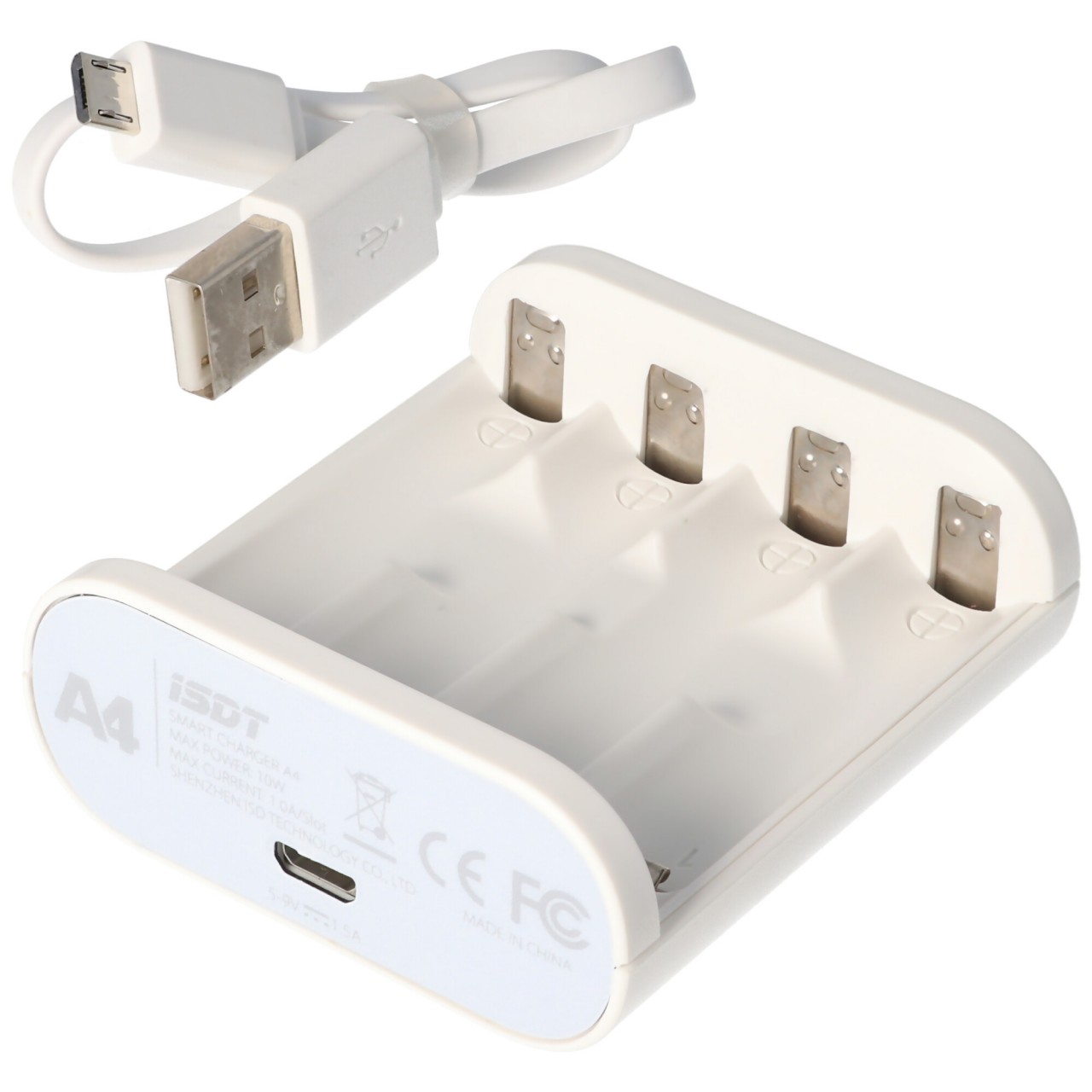 USB Schnell-Ladegerät Smart Charger A4, leicht zu bedienen, geeignet für AA Micro, AAA Mignon, 12500, LR03, LR06