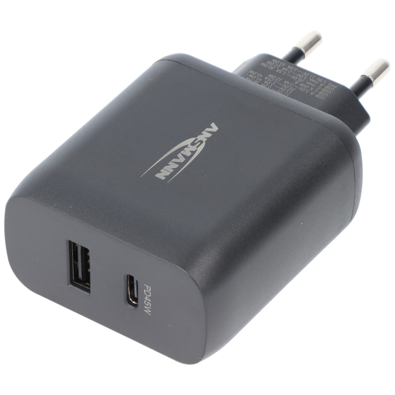 Ansmann USB-Ladegerät 245PD, PD Ladegerät, 2x USB Ports, 45W, für Notebooks geeignet