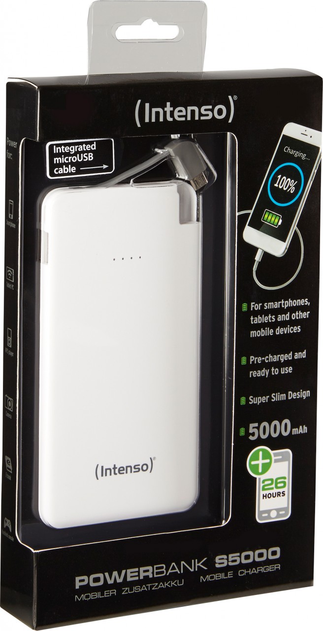 Intenso Akku-Powerbank „XS5000“ – 5.000 mAh, Weiß, USB-A / Micro-USB / USB-C
