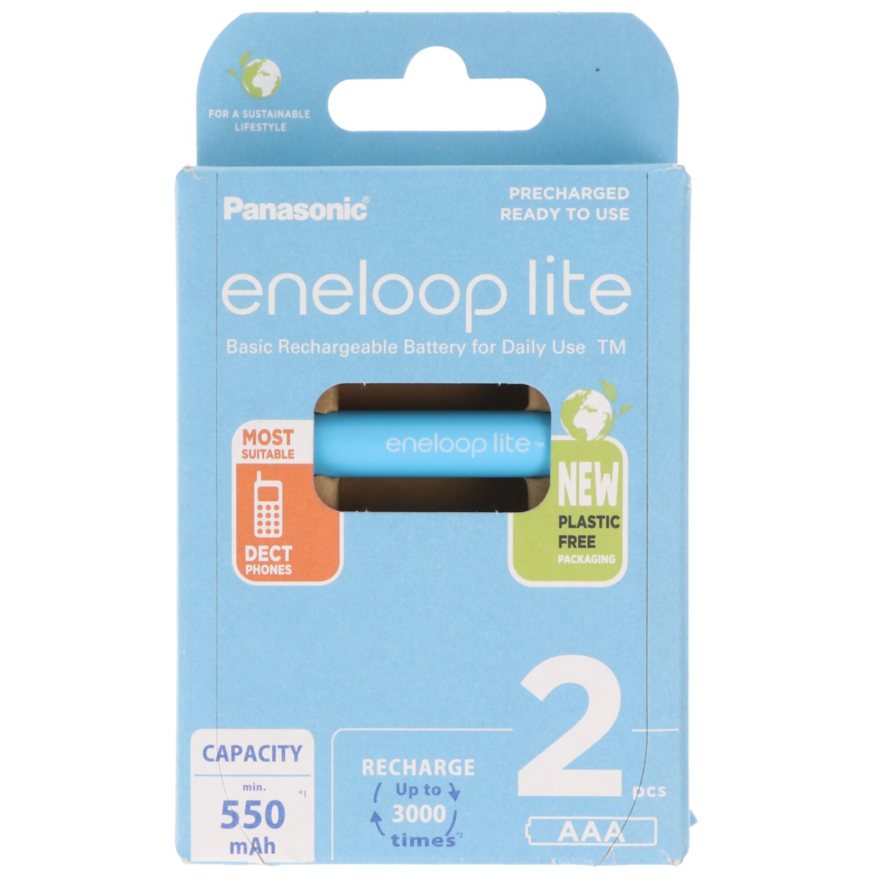 Panasonic eneloop lite, vorgeladen, Retail Blister 2-Pack BK-4LCCE/2BE Akku NiMH, Micro, AAA, HR03, 1.2V und 550mAh 5410853064336