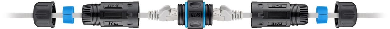 Goobay Outdoor (IP68) RJ45 Patchkabelkupplung/Netzwerkkabel Verbinder, CAT 6A - staub- und wasserdicht, 2x RJ45-Buchse (8P8C)