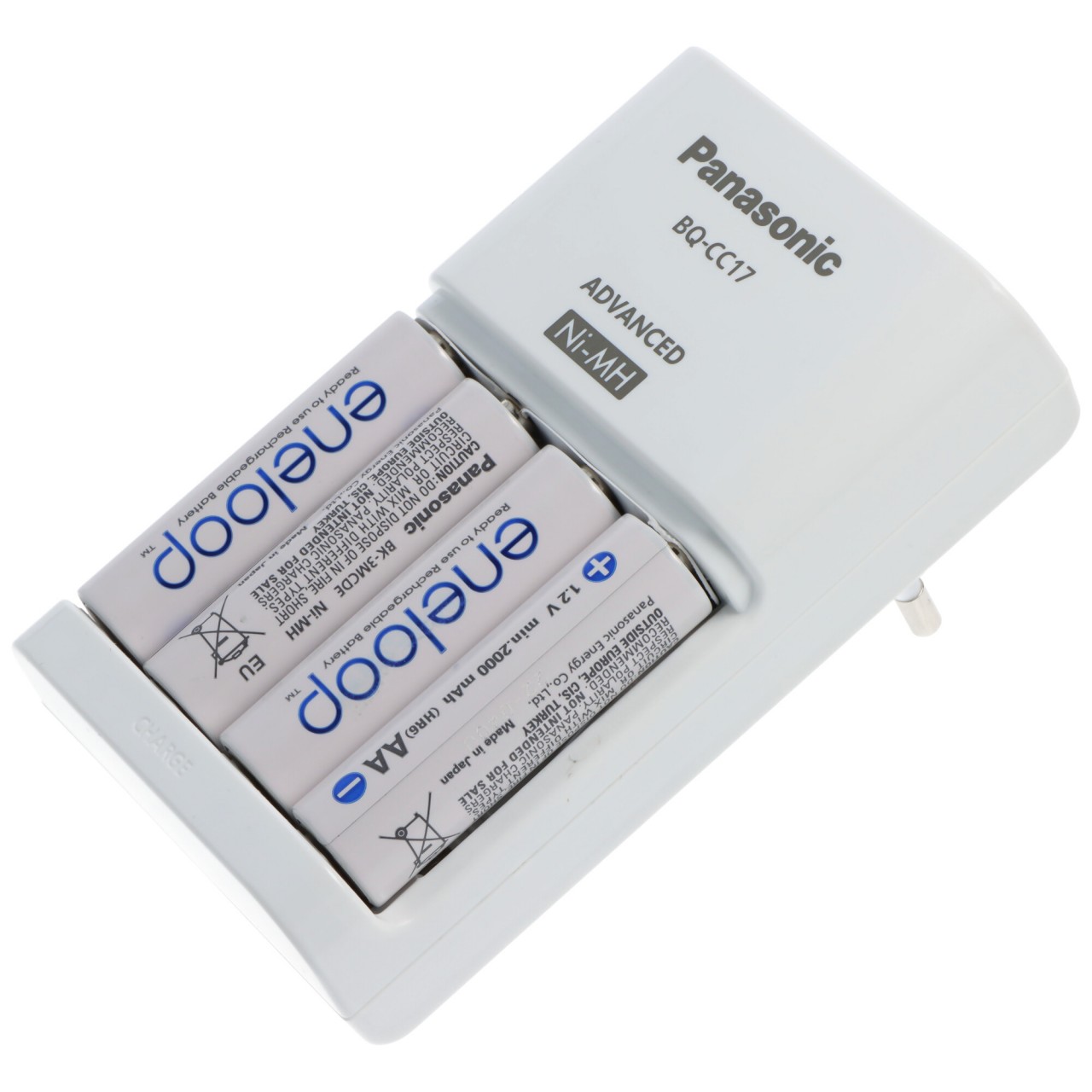 Panasonic eneloop Smart Charger BQ-CC17 inkl. 4x AA Akkus, Steckerlader, lädt NiMH AA und AAA Akkus auf