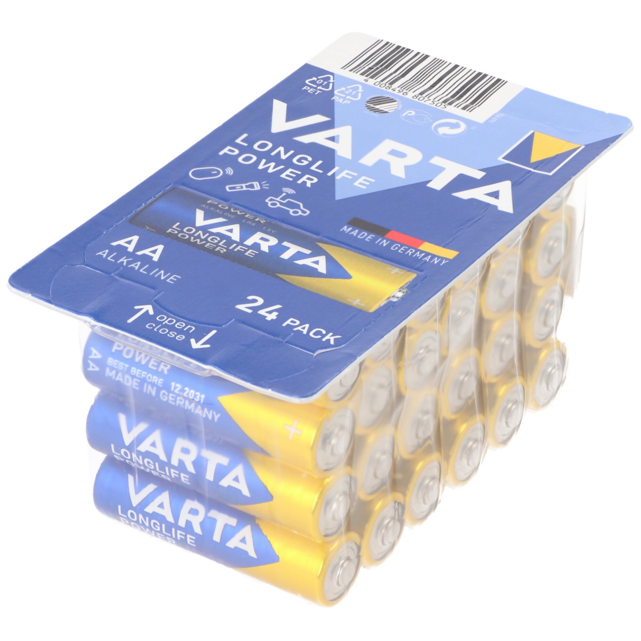 Varta Batterie Alkaline, Mignon, AA, LR06, 1.5V Longlife Power, Retail Box (24-Pack)