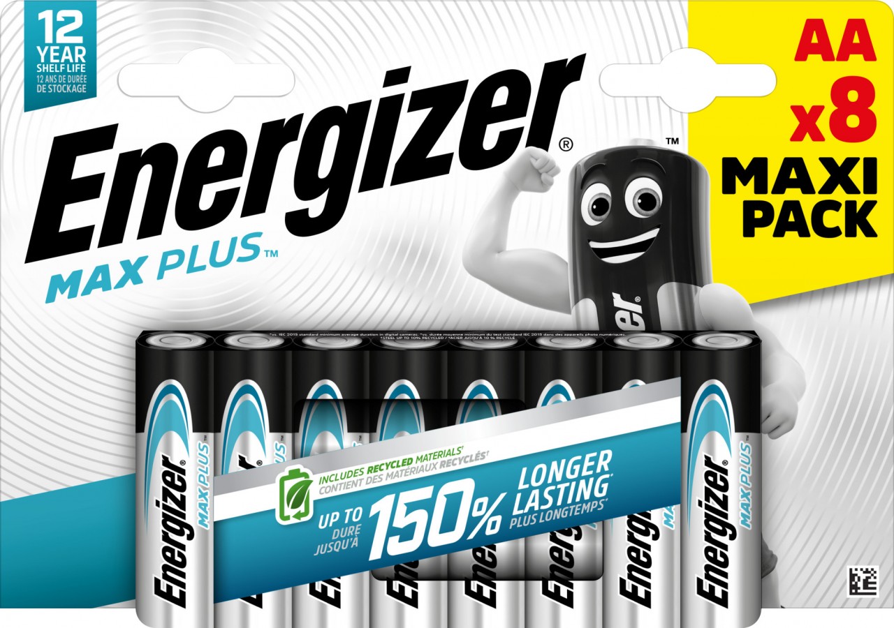 Energizer Batterie Alkaline, Mignon, AA, LR06, 1.5V Max Plus, Retail Blister (8-Pack)