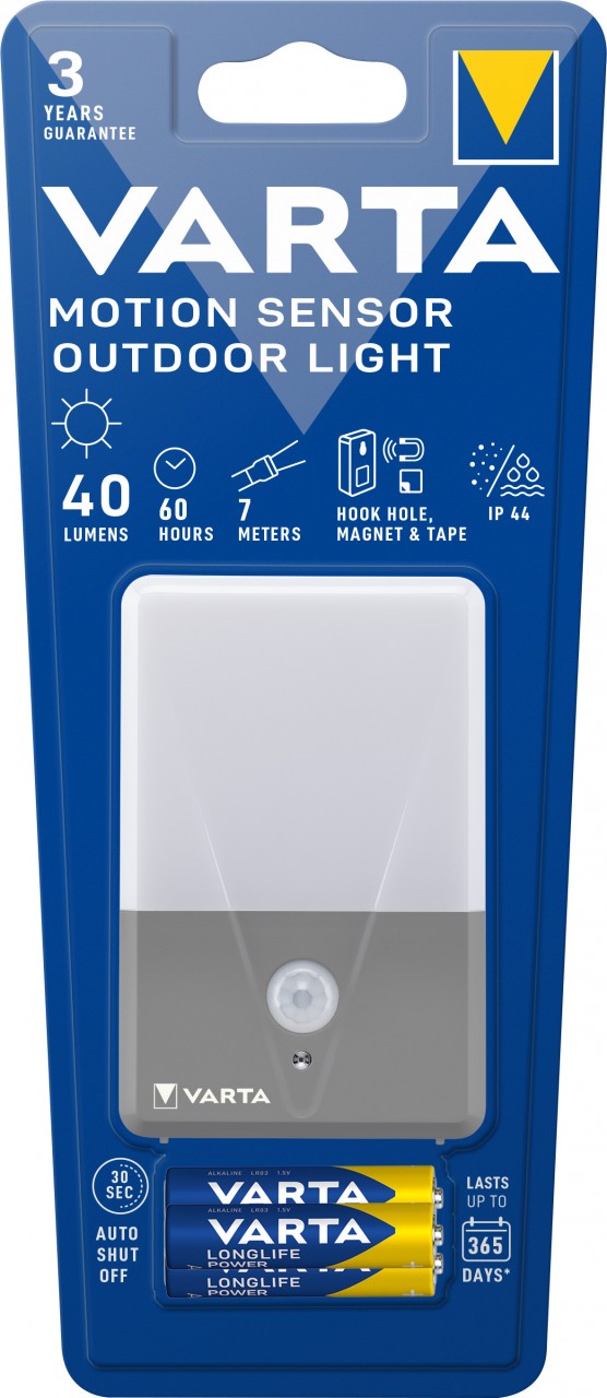 Varta LED Taschenlampe Motion Sensor, Outdoor Light 40lm, inkl. 3x Batterie Alkaline AAA, Retail Blister