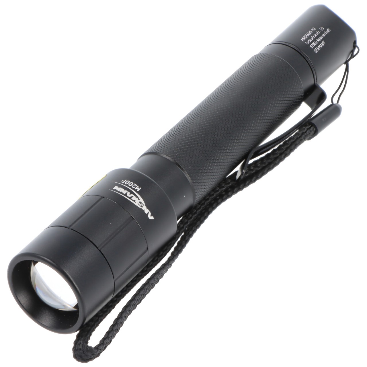 Ansmann professionelle Taschenlampe 5W-LED mit stufen- sowie endloser Fokussierung, inklusive 2 Mignon AA Batterien, abnehmbarem Halteclip und Handschlaufe