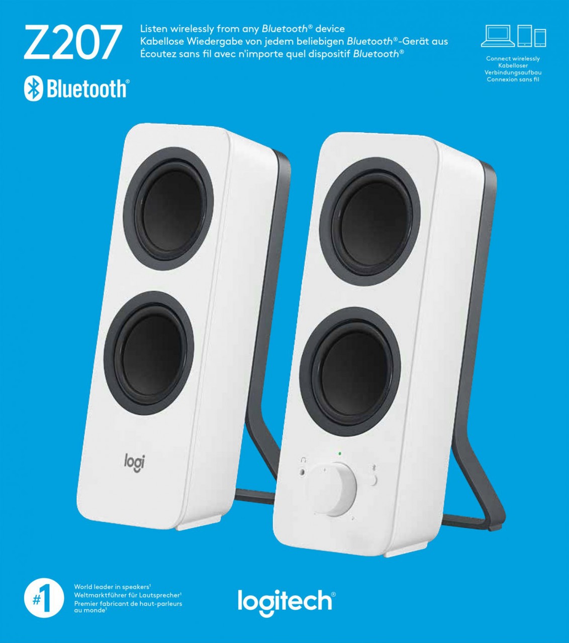 Logitech Lautsprecher Z207, Bluetooth, Stereo 2.0, 5W weiss, Retail