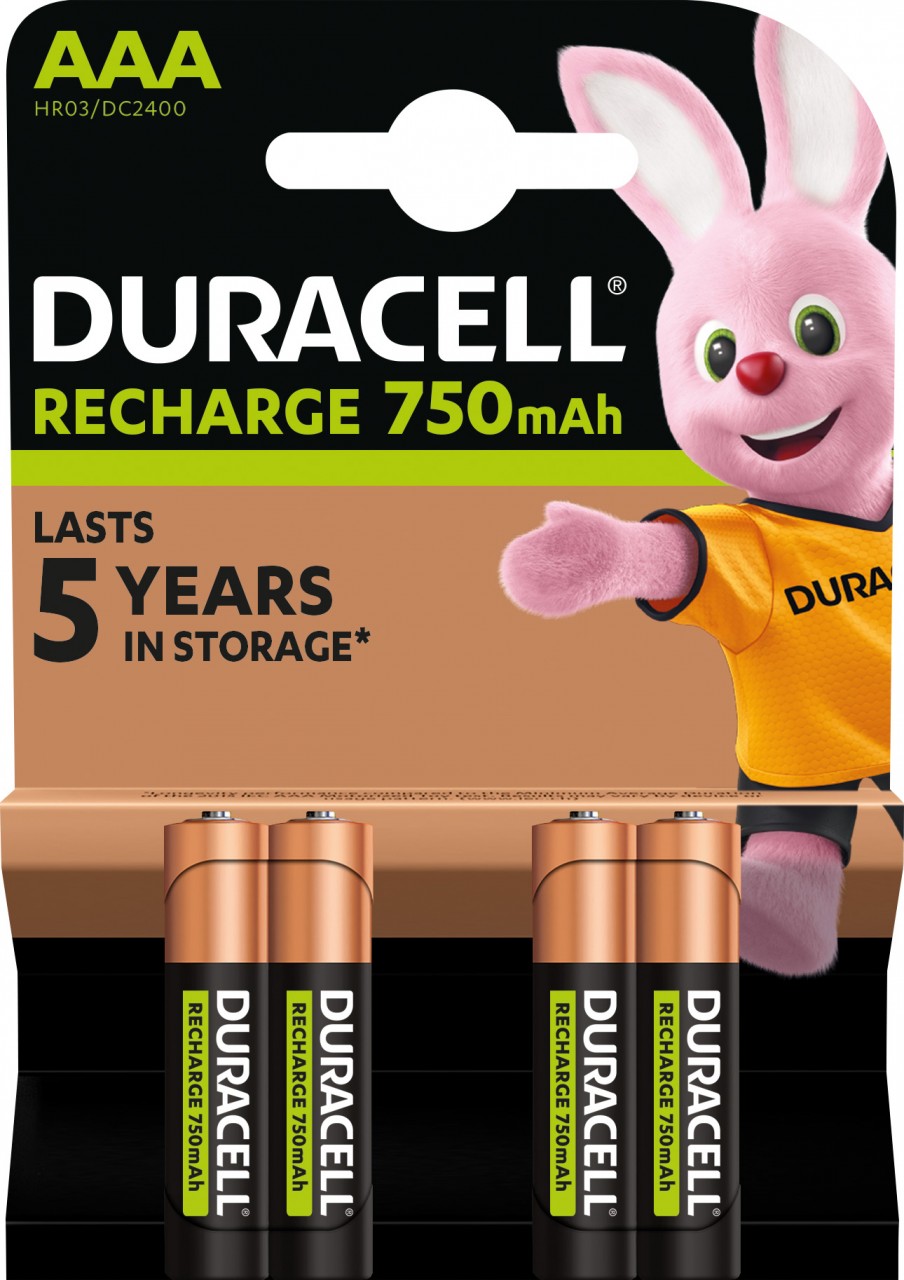 Duracell Akku NiMH, Micro, AAA, HR03, 1.2V/750mAh Rechargeable, Pre-charged, Retail Blister (4-Pack)