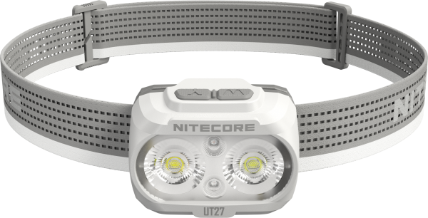 Nitecore UT27 2024 Titan White LED-Stirnlampe, Dual Power, max. 800 Lumen, ultraleicht, weißes Gehäuse und Stirnband