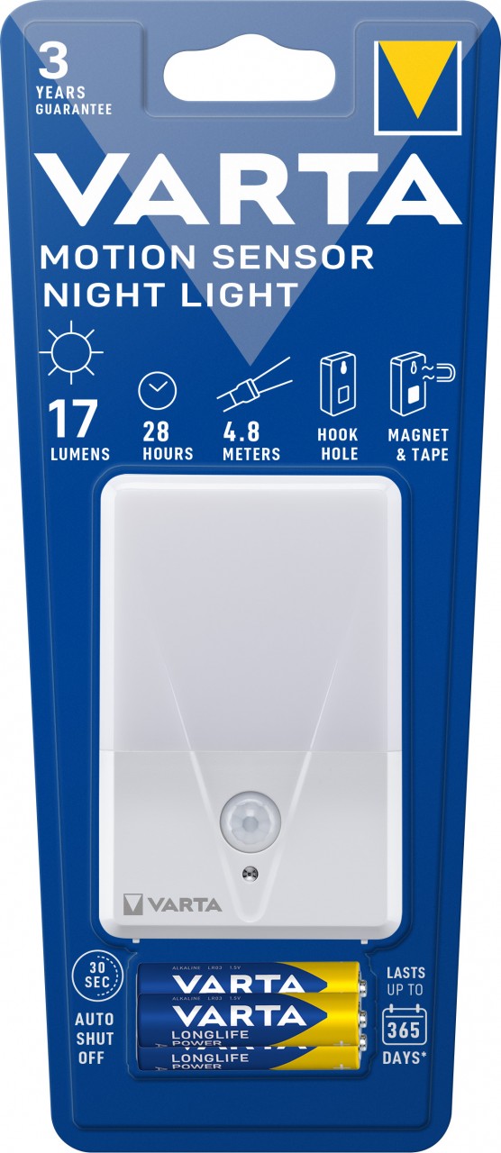 Varta LED Taschenlampe Motion Sensor, Night Light 17lm, inkl. 3x Batterie Alkaline AAA, Retail Blister
