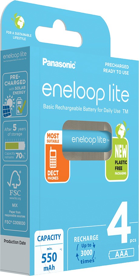 Eneloop Akku NiMH, Micro, AAA, HR03, 1.2V/550mAh Lite, Pre-charged, Retail-Blister (4-Pack)