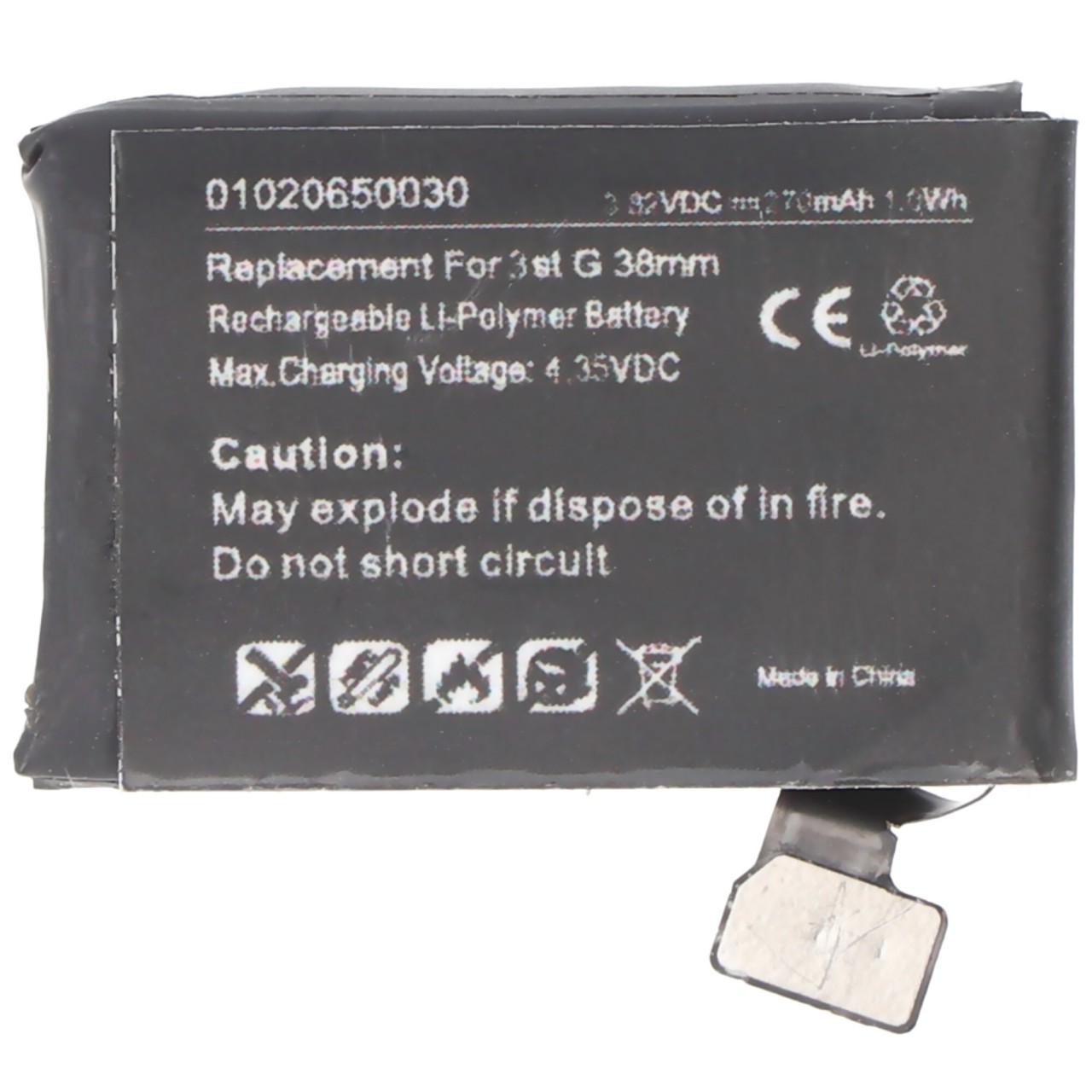 Akku passend für Apple Watch 3 38mm, Li-Polymer, 3,82V, 270mAh, 1,0Wh, built-in, ohne Werkzeug