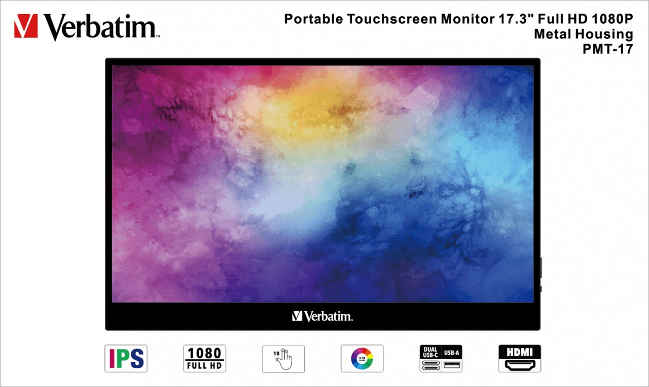 Verbatim Portable Monitor PMT-17, 17.3'' (43.94cm), LCD, Full HD USB A-C, HDMI, IPS, 16:9, Touchscreen, Retail