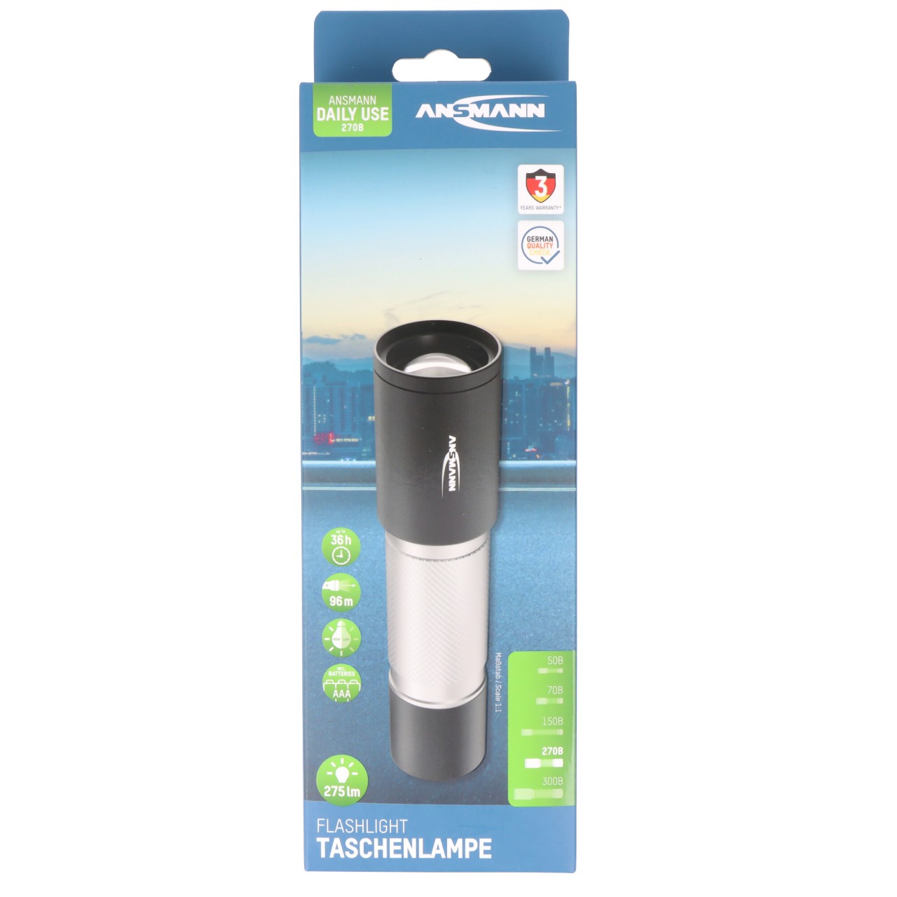 LED-Taschenlampe 275 Lumen, Daily Use Taschenlampe, AAA batteriebetrieben