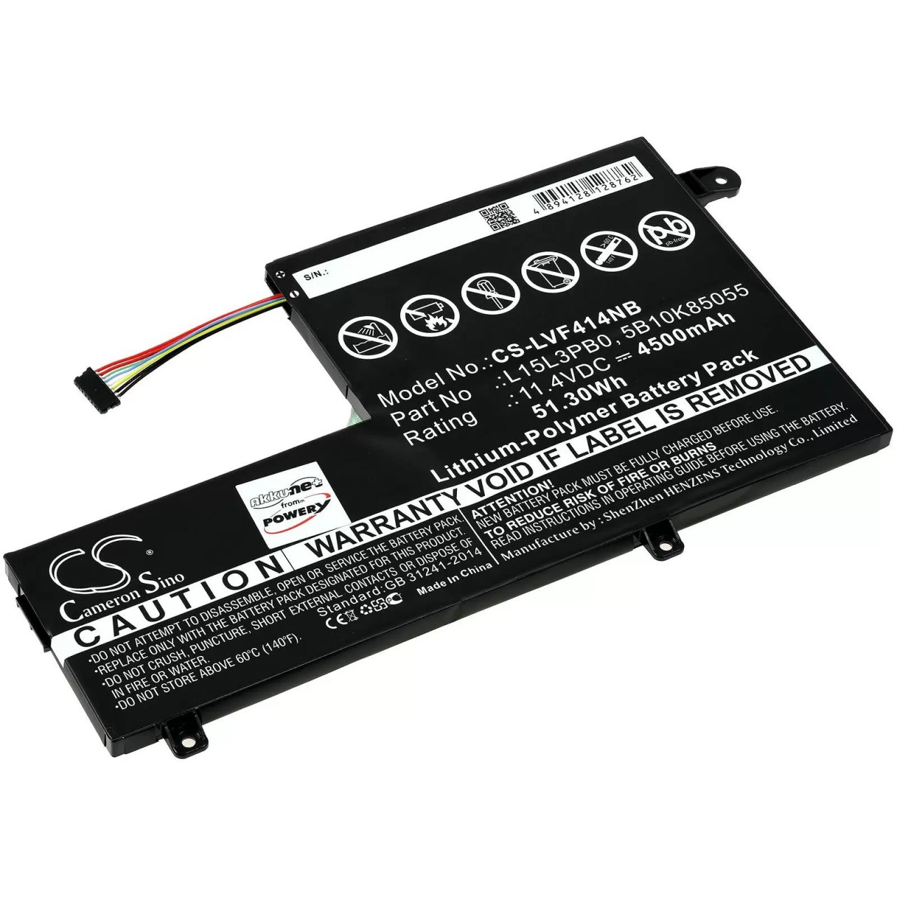 Akku passend für Laptop Lenovo Flex 4 1470, Flex 5 1570, Typ L15L3PB0 u.a. - 11,4V - 4500 mAh