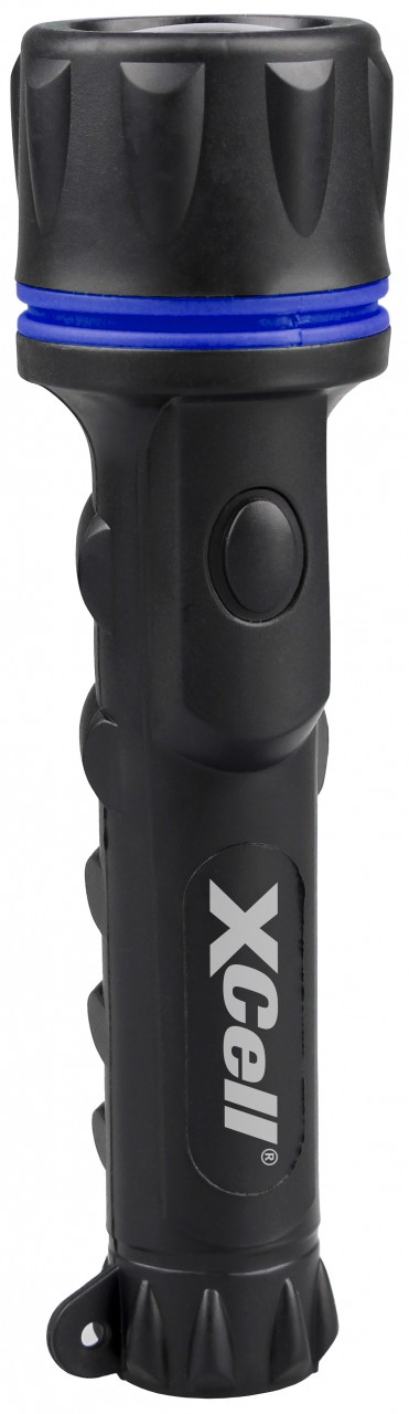 XCell LED-Taschenlampe Rubber 2AA – kompakte LED-Handlampe mit Gummi-Schutzmantel