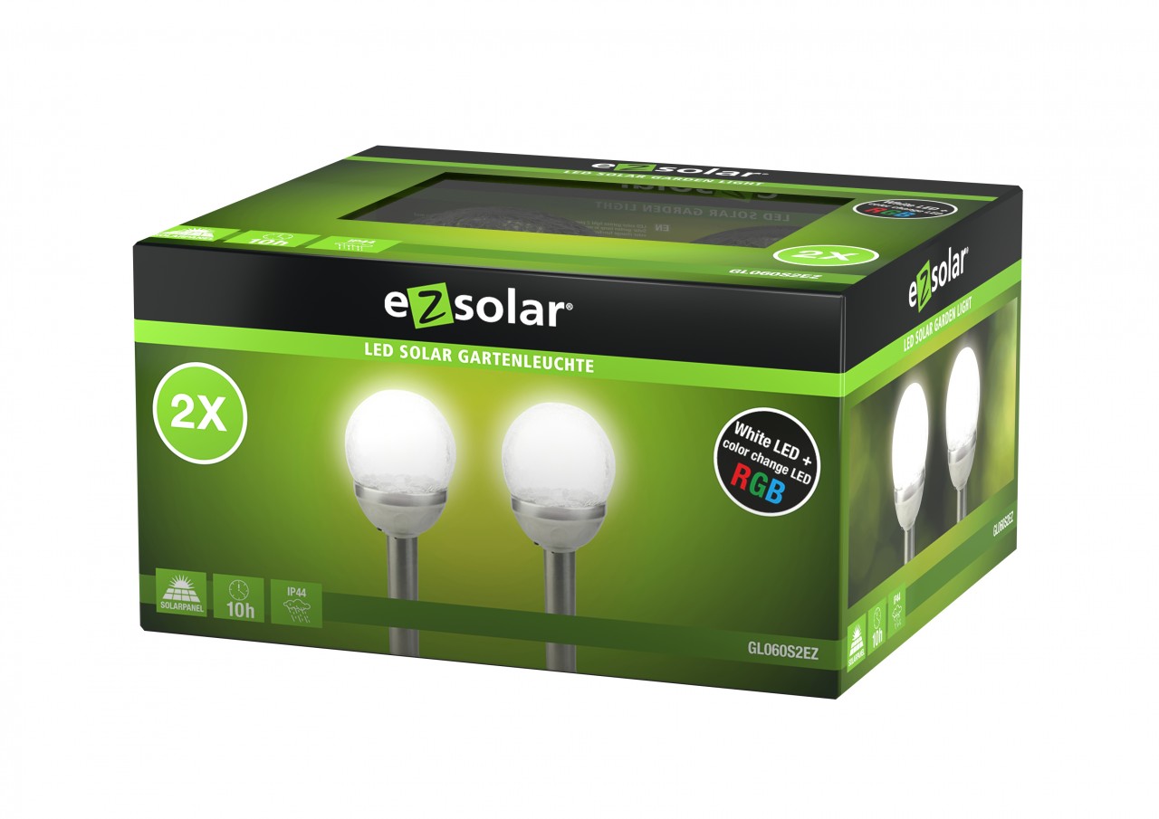 LED Solar Wegeleuchte Cracked Ball, Solar Gartenleuchte mit Farbwechsel-Funktion, inklusive 2x 1,2V AA Ni-MH Akku, 2er Set