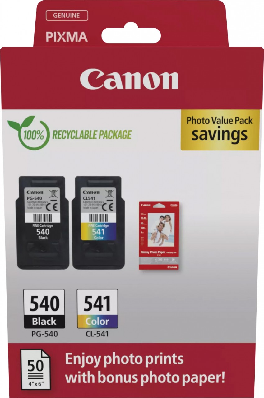 Canon Tinten Kombipack PG-540/CL-541 schwarz/color inkl. 50 Blatt Fotopapier 10x15cm