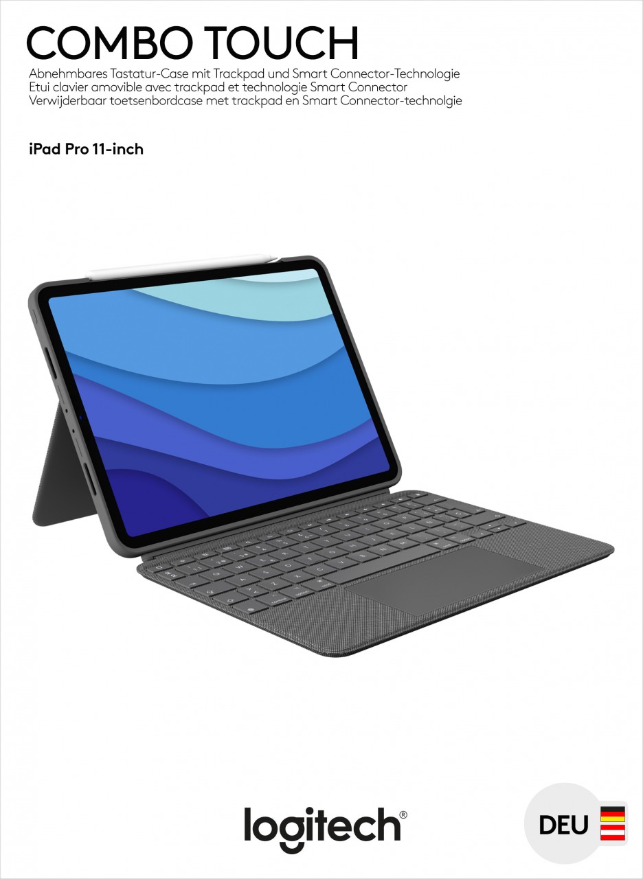 Logitech Tastatur Combo Touch, Smart Connector, grau für Apple iPad Pro 11', Gen.1/2/3/4, Trackpad, DE, Retail