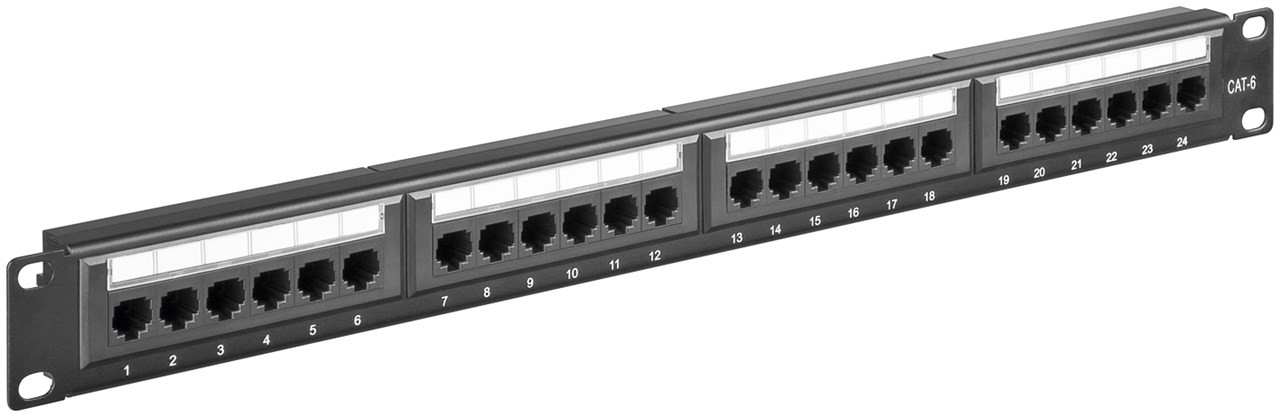 Goobay CAT 6 19-Zoll (48,3 cm) Patch Panel, 24 Port, (1 HE) - UTP ungeschirmt, schwarz