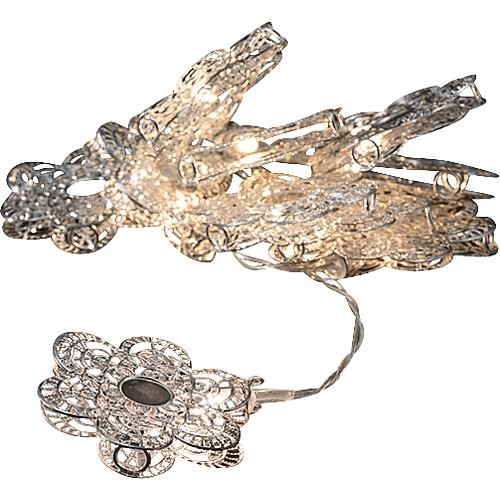 LED Dekolichterkette 10 LED warmweiß 3144-30 silberfarbene Metallblumen, batteriebetrieben