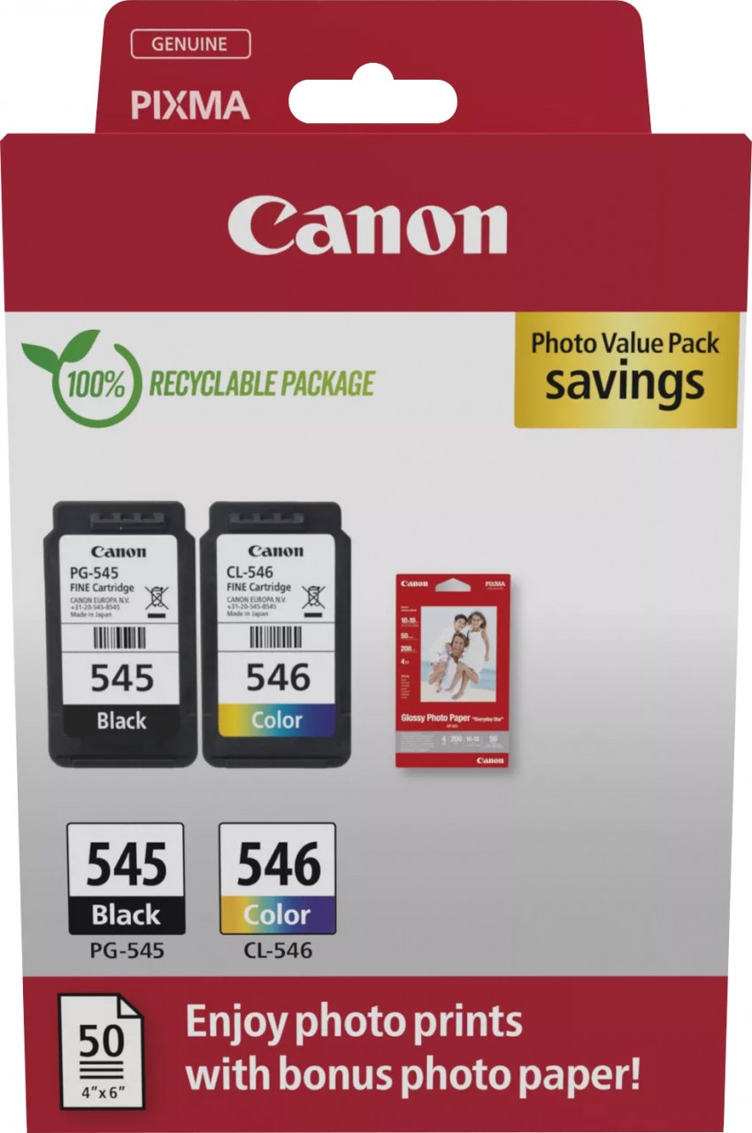 Canon Druckkopf Kombipack PG-545/CL-546 schwarz/color inkl. 50 Blatt Fotopapier 10x15cm