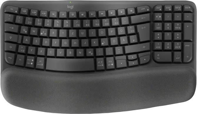 Logitech Tastatur Wave Keys, Wireless, Bluetooth, grafit Ergo, DE, USB-C, Bolt, Retail