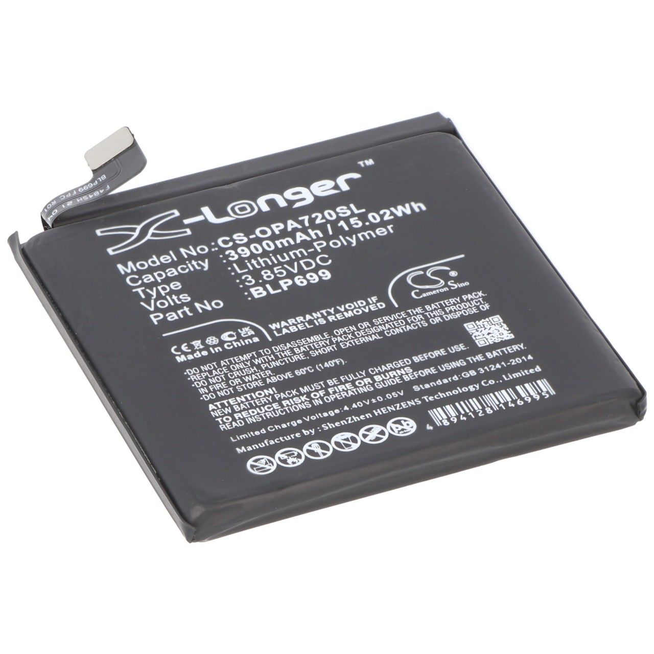 Akku passend für ONEPLUS 7 Pro, Li-Polymer, 3,85V, 3880mAh, 14,9Wh, built-in, ohne Werkzeug