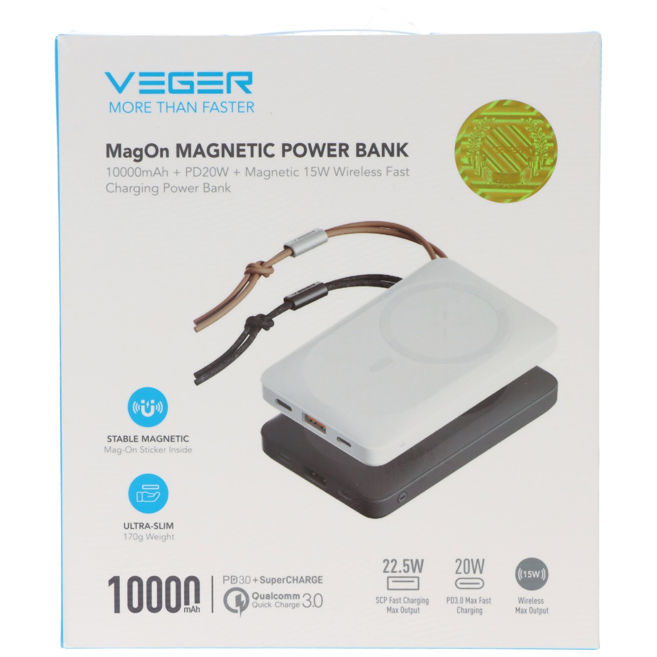 Magnetische Powerbank MagOn mit 10.000mAh Kapazität, QC3.0, kompatibel mit MagSafe, zur Befestigung auf der Rückseite Ihres iPhones