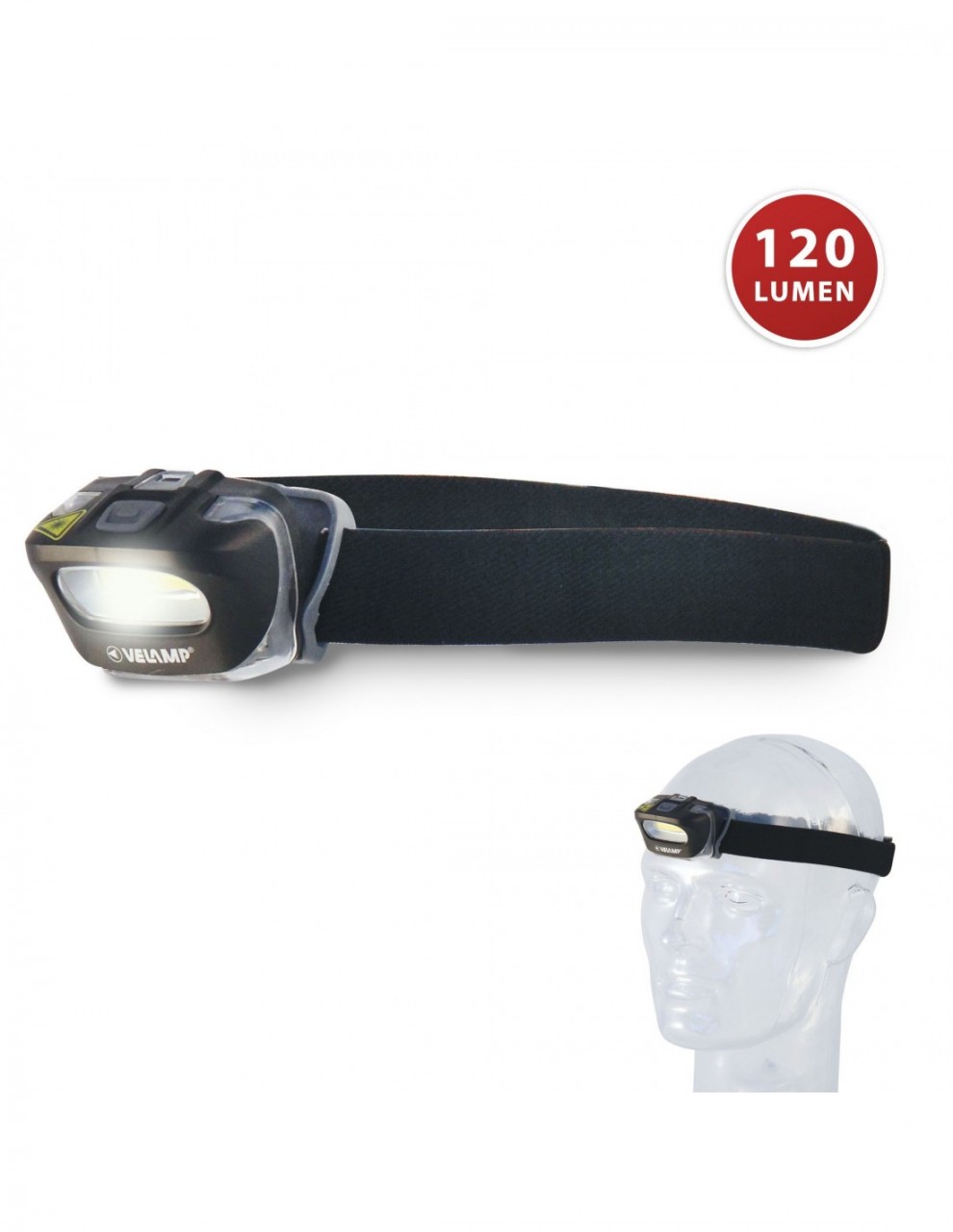 Velamp ZEUS Stirnleuchte, COB 3W, 120 Lumen, blendfreies Streulicht, mit Schalter, inklusive Batterien
