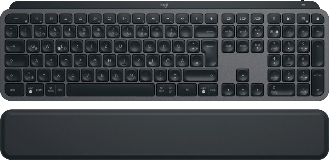 Logitech Tastatur MX Keys S, Wireless, Bluetooth, grafit Illuminated, DE, Bolt, Handballenauflage, Retail