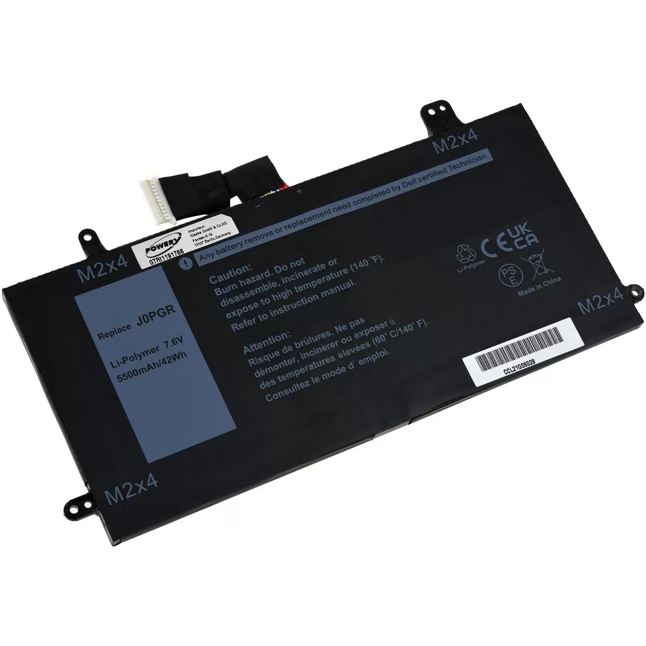 Akku passend für Dell Laptop 12 5285, 5290, Typ J0PGR u.a. - 7,6V - 5500 mAh