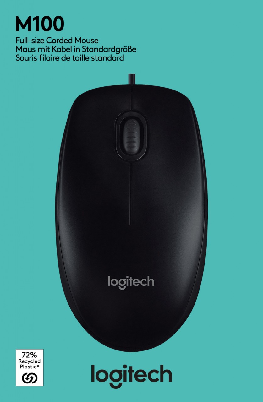 Logitech Maus M100, USB, anthrazit Optisch, 1000 dpi, 3 Tasten, Retail