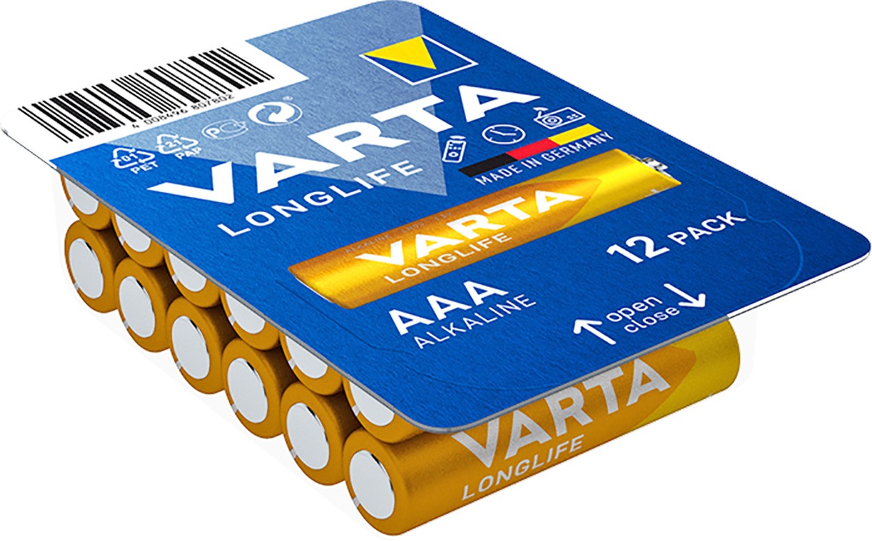 Varta Batterie Alkaline, Micro, AAA, LR03, 1.5V Longlife, Retail Box (12-Pack)