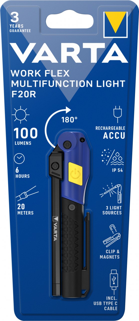 Varta LED Taschenlampe Work Flex Line, Multifunction Light 100lm, inkl. 1x Lithium-Ionen Akku, Retail Blister