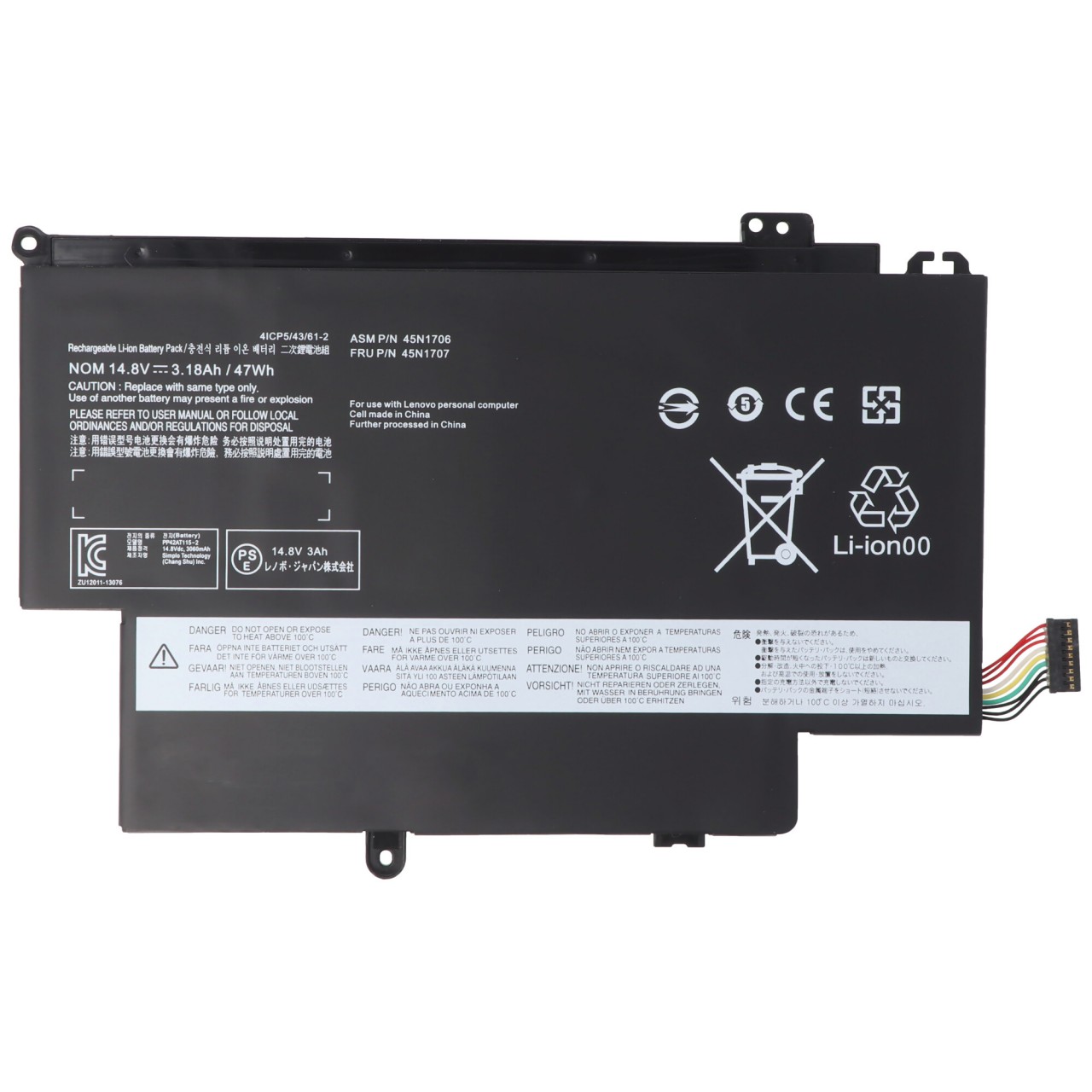 Akku passend für Lenovo ThinkPad S1 Yoga 12.5', Li-Polymer, 14,8V, 3175mAh, 47,0Wh