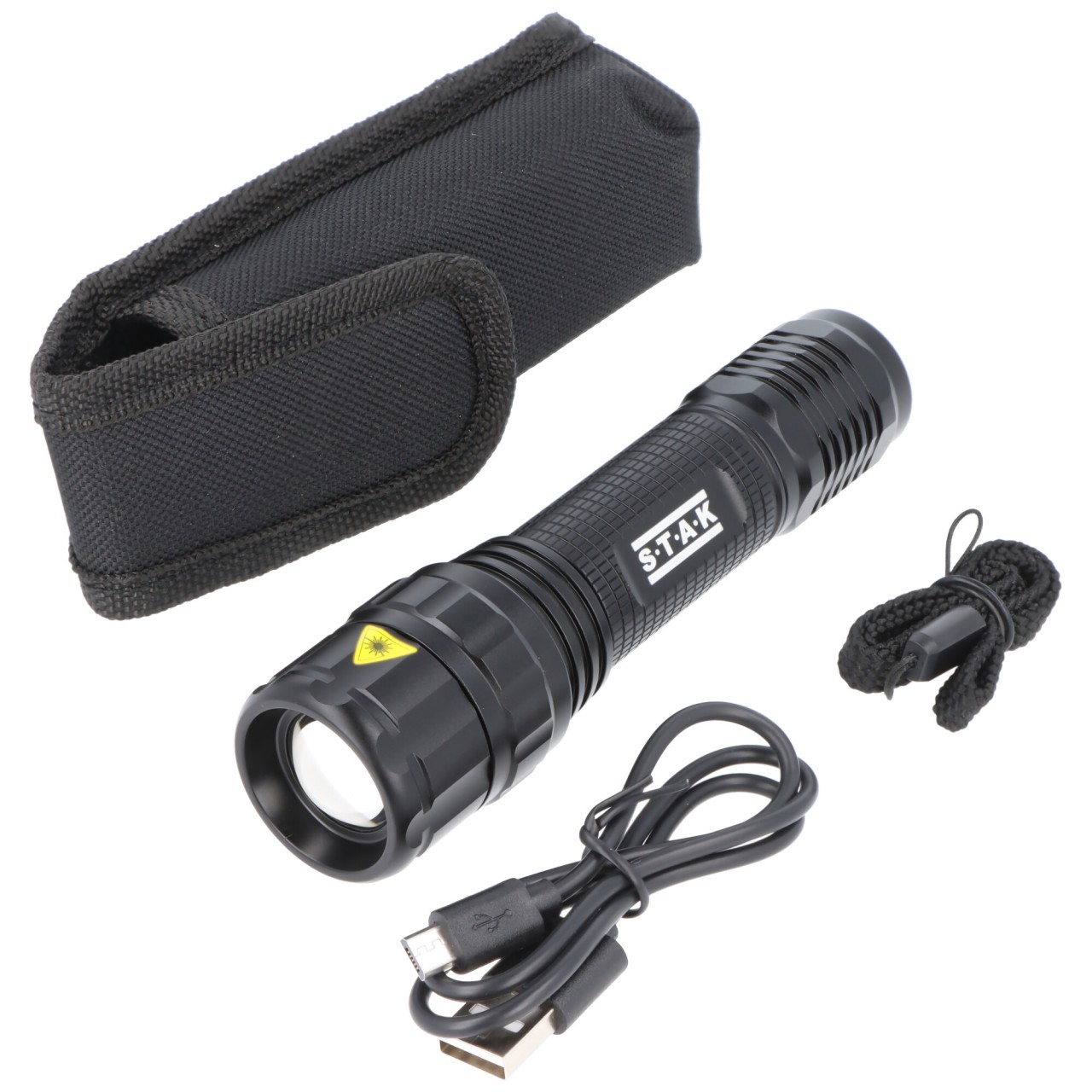 Velamp LED-Stabtaschenlampe, Cree LED XPL 10W, 800 Lumen, 300 m, mit Zoom, wiederaufladbar, mit Aufbewahrungstasche